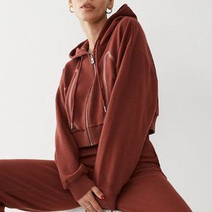 TRUE RELIGION women's cropped hoodie full zip big logo size XL dark red